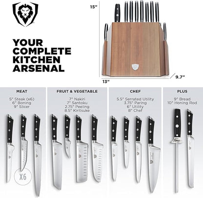 Dalstrong 18-Piece Gladiator Colossal Knife Block Set — German High-Carbon Steel, Full-Tang, Hand-Sharpened — For Home Chefs, Wedding Registries & Serious Kitchens — Acacia Wood Block, NSF Certified