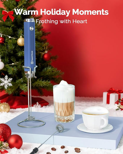 Maestri House Rechargeable Milk Frother with Stand, LunaFro Handheld Foam Maker for Lattes & Cappuccino, Christmas Gift for Coffee Lovers, Midnight Blue