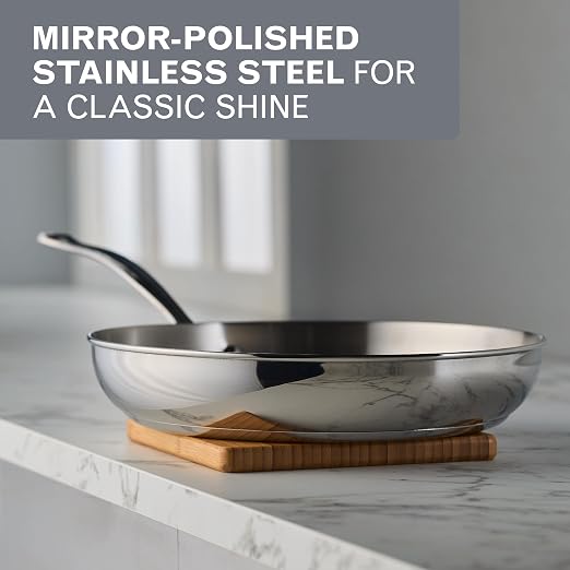 Farberware Millennium Stainless Steel Frying Pan/Skillet, Induction Ready, Compatible with All Cooktops, Metal Utensil Safe, 12.25 Inch Open Fry Pan, Dishwasher Safe - Stainless Steel