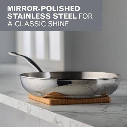 Farberware Millennium Stainless Steel Frying Pan/Skillet, Induction Ready, Compatible with All Cooktops, Metal Utensil Safe, 12.25 Inch Open Fry Pan, Dishwasher Safe - Stainless Steel