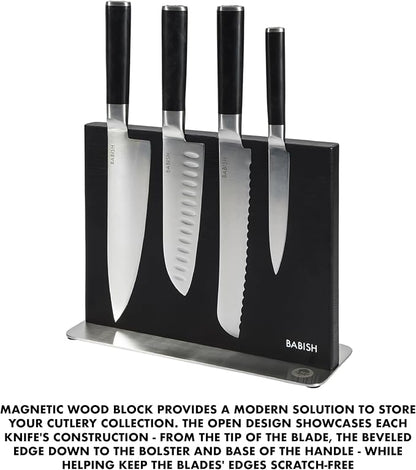 Babish 5-Piece Magnetic Forged Kitchen Knife Block Set – 1.4116 German Steel Cutlery with Magnetic Knife Holder – Professional Chef Knife Set