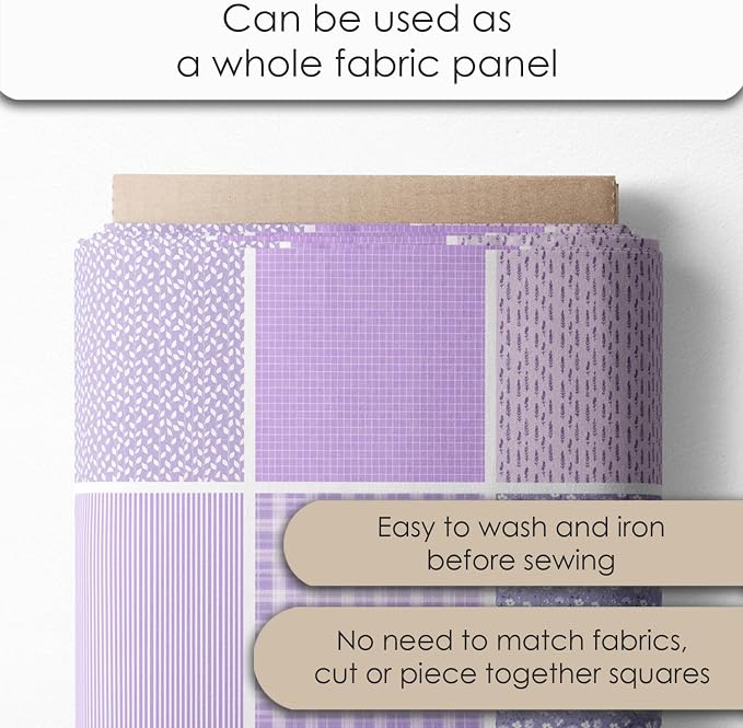 Cotton Satin Patchwork Fabric Panel – 35 Designs, 20×20 cm Squares, Single Piece 150×110 cm, Lavender Floral Quilt Fabric (Lavender Dreams Patchwork Set, 35pcs 8x8 inch)