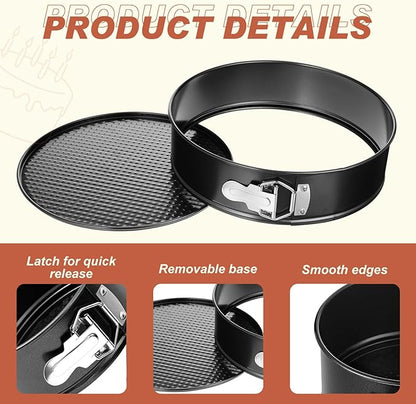 Funnymoom 4 Pcs 10 Inch Non Stick Springform Pan with Removable Bottom Carbon Steel Round Springform Cheesecake Pan with Stainless Steel Spring Buckles for Baking Kitchens Restaurant(Black)