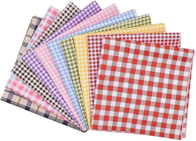 10pcs 12 x 12 inches (30cmx30cm) Print Check Series Fabric Bundle Squares Patchwork DIY Sewing Scrapbooking Quilting Pattern Artcraft