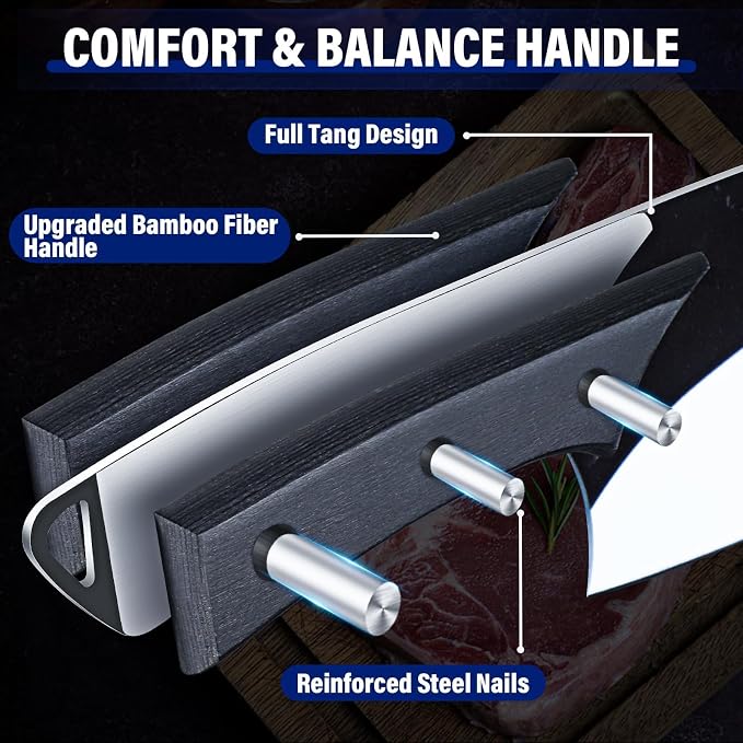 TIJERAS Professional Meat Cleaver Knife, 2-Piece Chefs Knife Set for Meat Cutting with Ergonomic Handle, Birthday Gifts for Men and Women