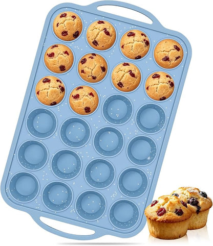 CAKETIME Mini Cupcake Pans, Metal Reinforced Frame Silicone Mini Muffin Pan Nonstick 24 Cups Easy to Handle for Baking Muffins, Cupcakes, Egg Bites 1 Pack