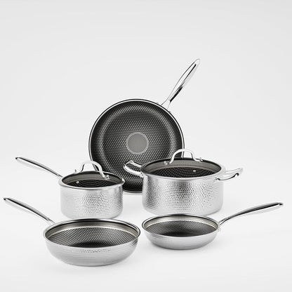 Stainless Steel Nonstick Pots and Pans Set (7 Pcs), PFOA Free, Induction Compatible, Fast & Even Heat, Dishwasher & Oven Safe (500F), 8/10/12" Fry Pans, Saucepan, Stock Pot for Home Cooking
