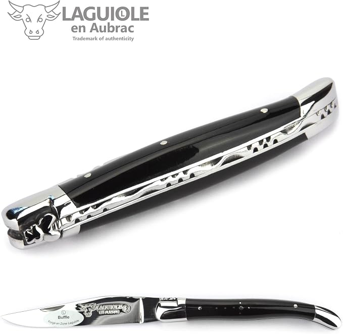 Laguiole en Aubrac Handmade Knife 11 cm L0211BUIF Buffalo Horn Handle, Blade and bolsters Stainless Steel Shiny