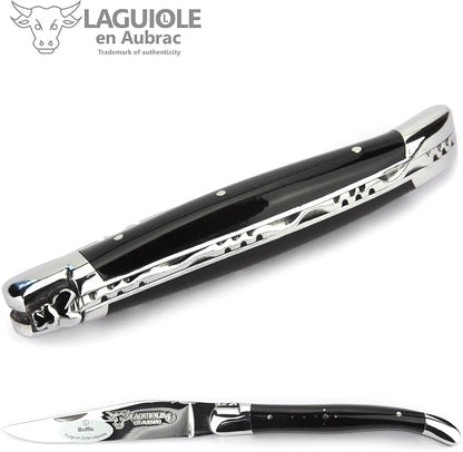 Laguiole en Aubrac Handmade Knife 11 cm L0211BUIF Buffalo Horn Handle, Blade and bolsters Stainless Steel Shiny