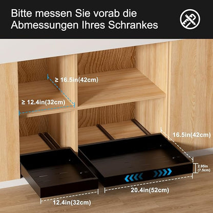 2 Pack Expandable Pull Out Kitchen Cabinet Organizer,Adhesive No Drilling Slide Out Drawers for Kitchen Base Cabinet,Shelves,PantryStorage, Adjustable Width Cabinets Drawers 12.4"-20.4"