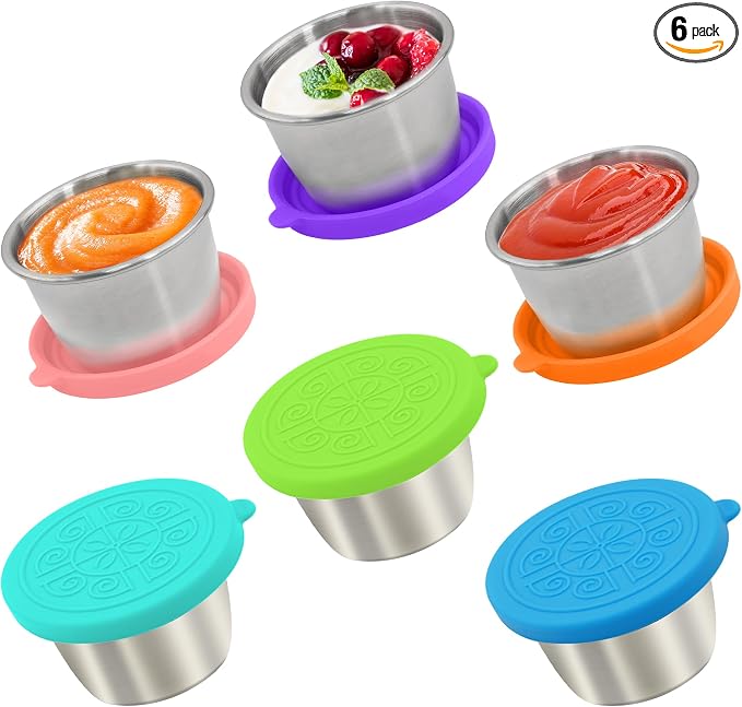 Qukaka 6x2.7 Oz Salad Dressing Container to Go,Handy Leakproof Stainless Steel Meal Prep Containers Reusable,Sauce Containers for Lunch Box, Picnics, Travel, Office and Kitchen Storage
