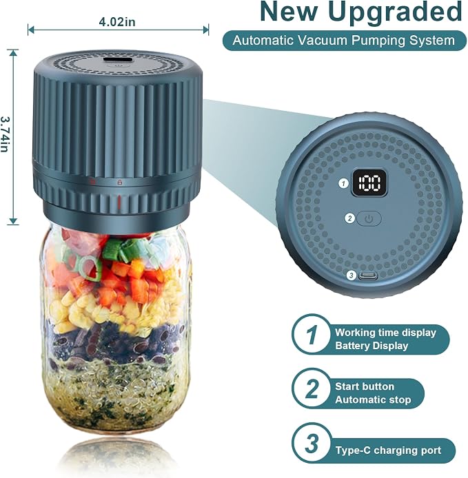 M12 Auto Stop Electric Mason Jar Vacuum Sealer - 2026 Upgrade Smart Jar Vacuum Sealer for Mason Jars with Wide and Regular 2500mAh Battery Portable Mason Jar Sealer Machine Kit