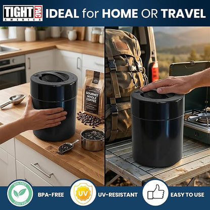 Tightpac Kilovac Airtight Coffee Container – Multi-Use Vacuum Container for Coffee Bean Storage, Grounds & Bulk Dry Goods – 2.5 lbs / 40 oz / 3.8L, Wide-Mouth, Patented Vacuum Seal, Black