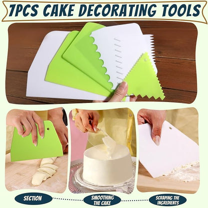 Teenitor 7 Pcs Cake Scraper, Bench Scraper Dough Scraper Cake Smoother Bowl Scraper Cake Cutter Cake Decorating Kit
