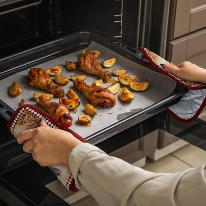 Bencailor 12 Pcs Pot Holders with Pocket Kitchen Hot Potholders Hot Pad Oven Mitts Cookie Bag Oven Gloves for Kitchen Gift Baking Cooking(Brown and Red,Rooster)