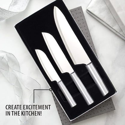 Rada Cutlery Chef Select Gift Set (S57), 3-Piece Knife Set with Quick Edge Sharpener (R119), Stainless Steel Blades, Silver Handle