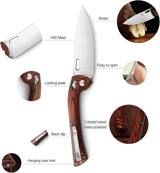 SENBON 440 Stainless Steel Super Sharp Pocket Folding Chef Knife Peeling Utility Knife Fruit Knife Carbon Fiber Handle Camping Barbecue Outdoo