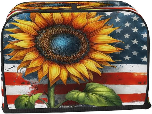 Toaster Cover 4 Slice Wide Slot Sunflower USA FlagBread Toaster Oven Dustproof Cover Small Appliance Kitchen Covers Dust and Fingerprint Protection for Women Gift 4 Slice