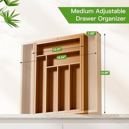 Pipishell Bamboo Expandable Drawer Organizer for Utensils Holder, Adjustable Silverware Organizer Cutlery Tray, Drawer Dividers for Utensils, Flatware, Knives in Kitchen, Bedroom, Living Room(M-Brown)