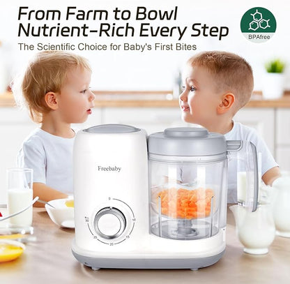 Freebaby 4 in 1 Baby Food Maker and Steamer, One Step Baby Food Processor and Puree Blender, 400ml Big Capacity, Dishwasher Safe Steam Basket, BPA-Free