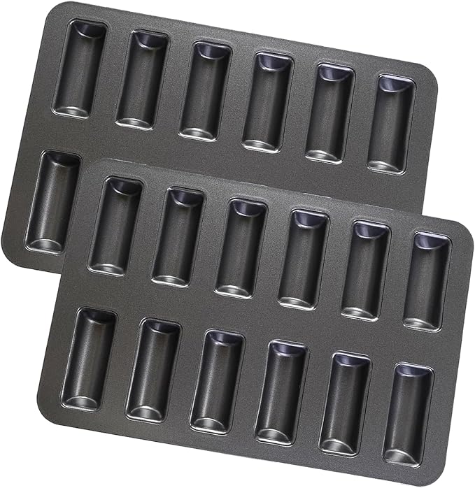 2 Pcs 12 Cup Financier Cake Pan, 11.8x7.9x0.7 inch Financier Baking Pan Non-stick Mini Bread Mold, Bakeware for Oven Baking Mini Bars, Granola Bar Cornbread(Black)