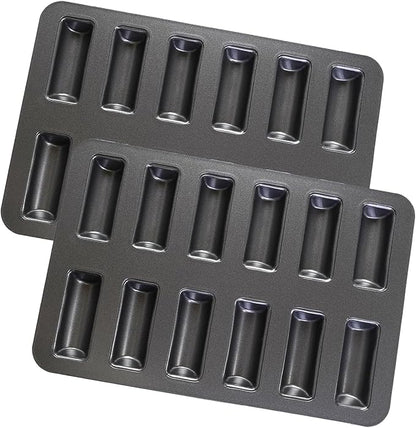 2 Pcs 12 Cup Financier Cake Pan, 11.8x7.9x0.7 inch Financier Baking Pan Non-stick Mini Bread Mold, Bakeware for Oven Baking Mini Bars, Granola Bar Cornbread(Black)