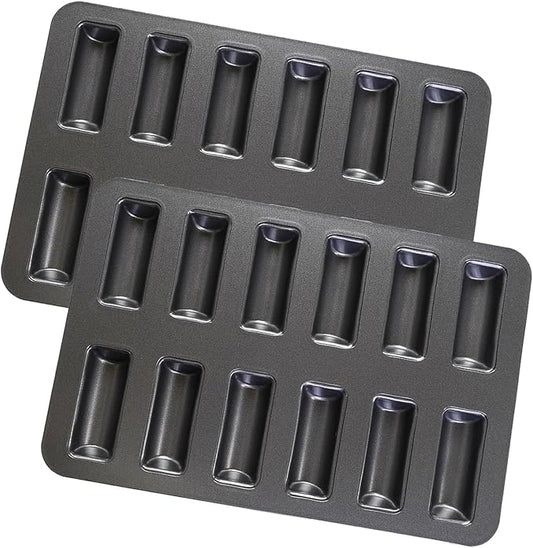 2 Pcs 12 Cup Financier Cake Pan, 11.8x7.9x0.7 inch Financier Baking Pan Non-stick Mini Bread Mold, Bakeware for Oven Baking Mini Bars, Granola Bar Cornbread(Black)