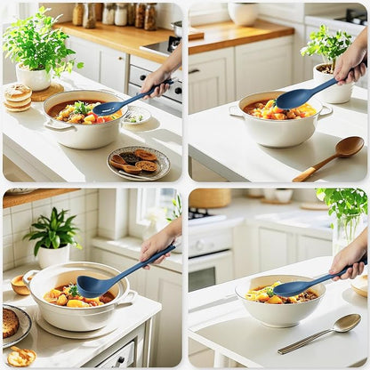 Silicone Kitchen Cooking Utensils Set: MOACC Heat Resistant 13inch Long Kitchen Gadgets, BPA Free Non Stick Rubber Cook Accessories For Food Prep, Frying, Serving, Basting (Dark Blue)