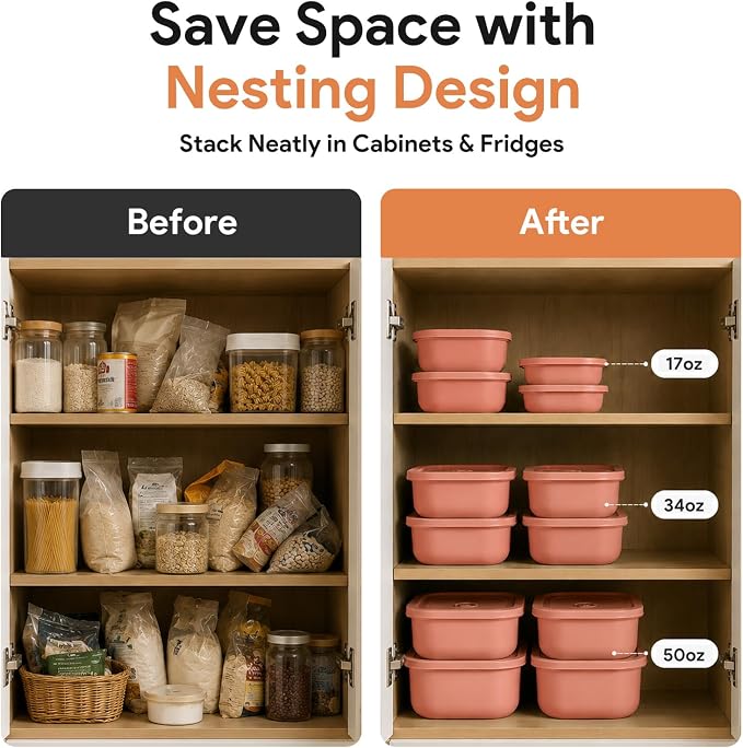 3 Pack Food Storage Containers with Easy-Open Vent Lids, Leak Resistant BPA-Free Meal Prep Containers, Microwave Freezer Dishwasher Safe, Stackable Food Containers,Brick Red，17oz 34oz 51oz