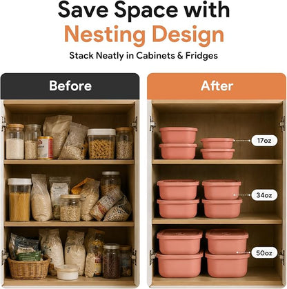 3 Pack Food Storage Containers with Easy-Open Vent Lids, Leak Resistant BPA-Free Meal Prep Containers, Microwave Freezer Dishwasher Safe, Stackable Food Containers,Brick Red，17oz 34oz 51oz