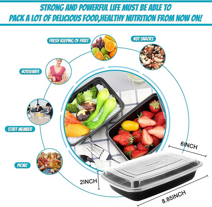 Meal Prep Container, 26 oz [50 Pack]-Single 1 Compartment Food Meal Prep Containers Reusable, BPA Free Extra-thick disposable Food Storage Containers with Lids Microwave Dishwasher Freezer Safe