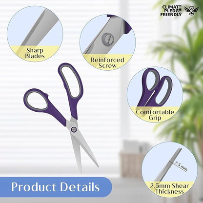 Scissors, Set of 6 EEKEDO Scissors All Purpose 8" for Office Home Craft Sewing Fabric Teacher School Supplies, Right/Left Handed, Soft-Grip Handles, Sharp Blade