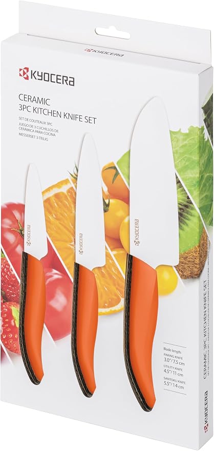Kyocera FK-3PC-WHOR 3Piece Advanced ceramic Revolution Series Knife Set, Blade Sizes: 5.5", 4.5", 3", Orange