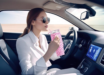 Meoky 32 oz Tumbler with Handle, Insulated Tumbler with Lid and Straw, Stainless Steel Travel Mug, Keeps Cold for 24 Hours, 100% Leak Proof, Fits in Car Cup Holder (Love)