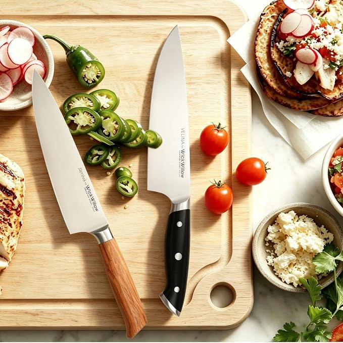 WICKWILLOW 8-Inch Chef Knife - German X50CrMoV15 Steel, Razor-Sharp All-Purpose Kitchen Knife for Everyday Cooking, Meal Prep, Meat, Vegetables & Herbs - Full Tang, Ergonomic Handle, Gift Box