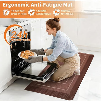 UKISS 9/10"" Extra Thick Cushioned Anti Fatigue Kitchen Mat, Waterproof High Density Foam Standing Desk Mat, Non-Slip Ergonomic Comfort Mat for Kitchen, Office,Workstation (Brown, 20" X 32")