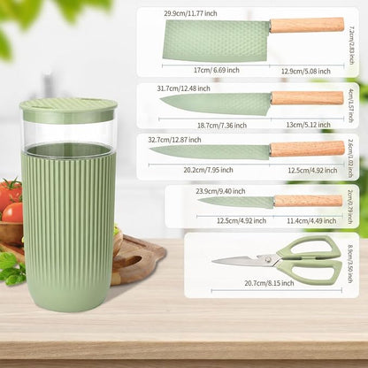 Knife Set, 6-Piece Kitchen Knife Set with Sharp Chef and Meat Knives, Anti-Rust Utility Knives Set for Kitchen, Kitchen Knife Block Set （Green）