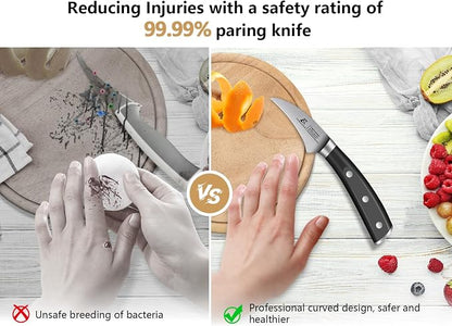 Paring Knife Set, 2PCS Small Kitchen Knives for Fruit, 3.8 Inch Fruit Knives and 2.75 Inch Bird Beak Peeling Knife, Premium Germany Stainless Steel Ergonomic Handle, Elegant Black Ideal for Gift
