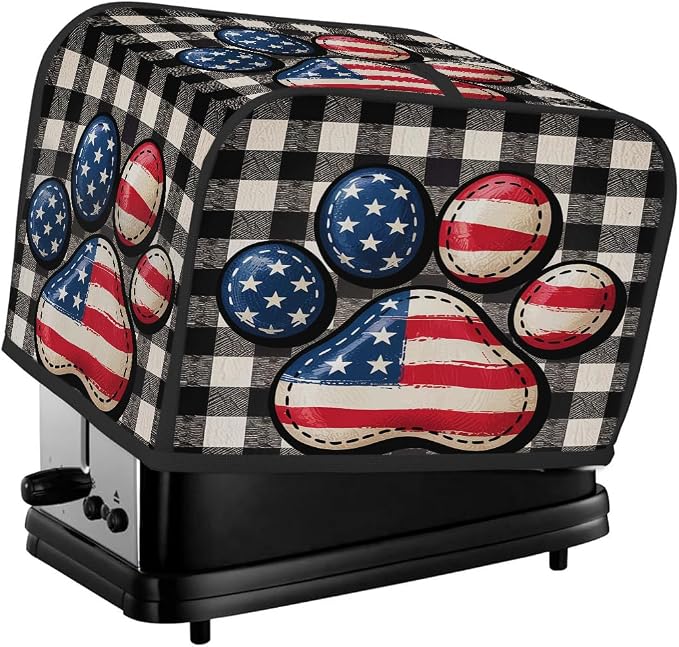 Dog Paw Flag Toaster Cover 2 Slice Wide Slot Washable Kitchen Appliance Covers Fingerprint Bread Machine Dust Cover Small Toaster Oven Accessories Covers Bread Maker Bag Women Gift