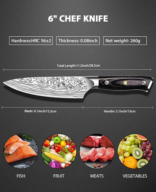 6in Chef Knife,Sharp Kitchen Knife, High-Carbon German EN1.4116 Stainless Steel Cooking Knife, Kitchen Knife ergonomically Design With Gift Box, Suitable as a Gift for Family and Lover