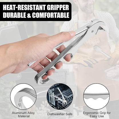Pan Gripper, Premium Pizza Pan Gripper Aluminium Alloy, Heavy Duty Pizza Pan Tongs Stone Pot Clamp for Lifting Hot Plate, Bowl, Plate, Tray with Food Out from Microwave, Oven, Instant Pot, Air Fryer