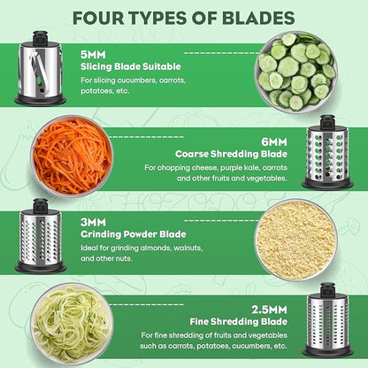 Stainless Steel Slicer Shredder Attachment for KitchenAid Stand Mixer, Includes Cheese Grater,Grinding Powder,Vegetable Slicer Shredder for KitchenAid cheese grater attachments with 4 Blades by HOZODO