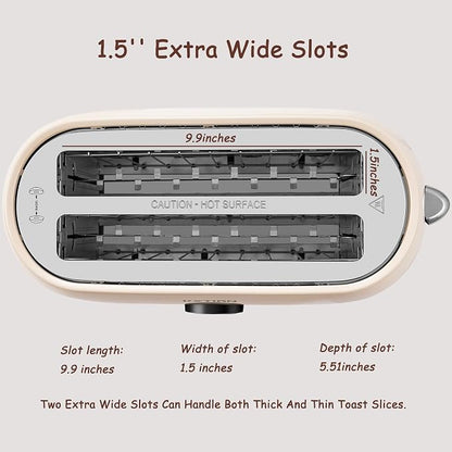 Toaster 4 Slice, KOTlAN Retro Long Slot Toasters with CountdownTimer,Stainless Steel Toaster,Bagel,Defrost,Reheat,Cancel Functions,Extra Wide Slots,6 Toast Settings,Removable Crumbs Tray,White