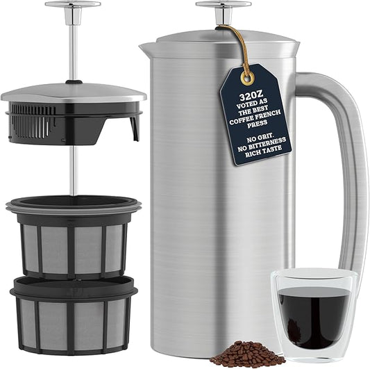 ESPRO Fathers Day French Press Coffee Maker for Dad, Pro P7 Brushed Stainless Steel 304, Patented Double Walled Micro-Filter, Insulated Grit-Free Brew, Heat Resistant BPA Free, 32oz