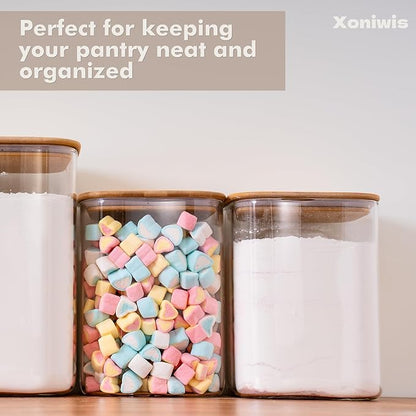 2-Pack 4.6Qt Large Glass Flour Sugar Storage Containers with Lids | Wide Mouth Design, With Measuring Cups, Minimalist Kitchen Organizer,Scandinavian Style Storage,Nordic Style Storage