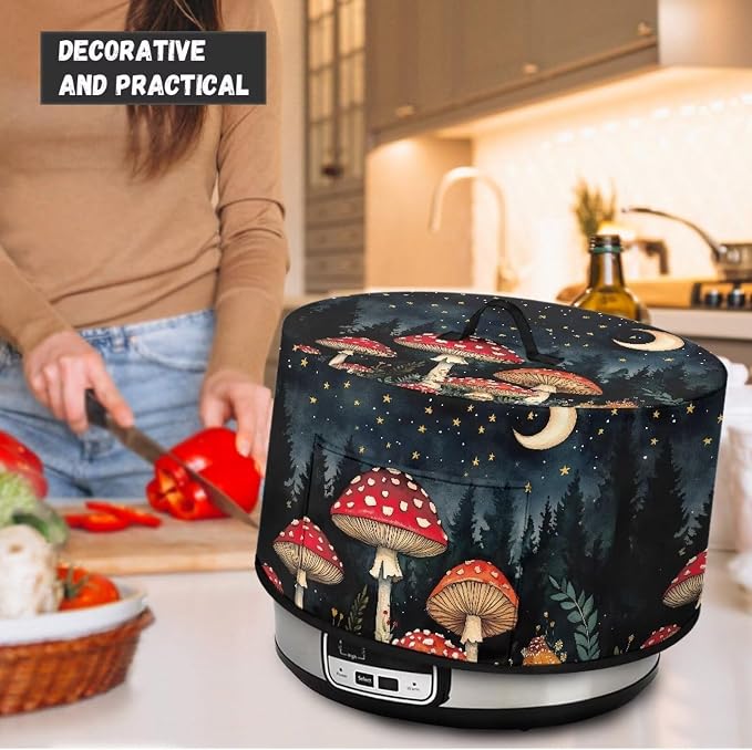 Mushroom Moon Slow Cooker Cover for Pot Dust Cover Fits for Most 6-8 Quart Oval Slow Cooker Dustproof Small Appliance Accessories Decor