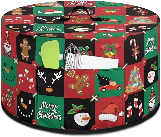Christmas Patchwork Patterns Slow Cooker Dust Cover 6-8 qt Crock for Pot Keep Gingerbread Small Kitchen Appliance Clean Kitchen Home Accessories Decor Cover
