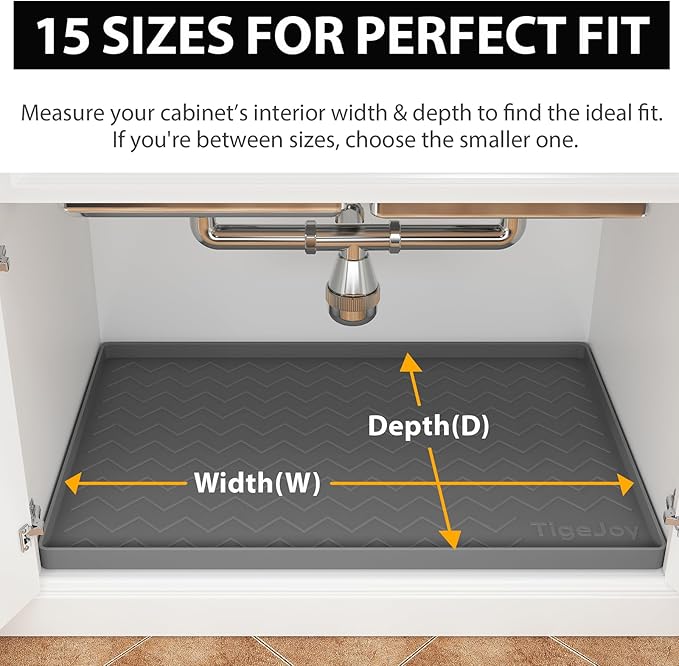 TigeJoy 25" x 22" Under Sink Mats for Kitchen Waterproof, Leak-Proof Silicone Mat Sink Protector and Cabinet Liner, Kitchen Essentials Organizer and Storage, Boot or Shoe Tray, Pet Feeding Mat