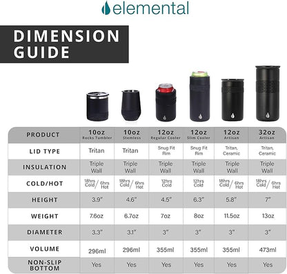 Elemental Artisan Insulated Tumbler, Triple Wall Coffee Travel Mug, Reusable Stainless Steel Coffee Tumbler with Ceramic Lid, Thermal Coffee Cups for Hot (6 Hrs) & Cold (18 Hrs), 16oz - Black