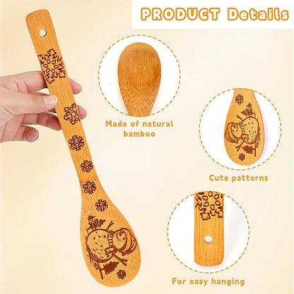 Wooden Utensil Set, Bamboo Utensils 5 pcs Wood Spoons for Cooking, Easy to Clean, Sturdy, Lightweight & Heat Resistant White Elephant Gift